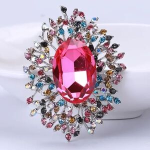 NEW PINK FACETED SAPPHIRE FASHION JEWELRY MULTI COLORED SHINY BROOCH/SCARF PIN